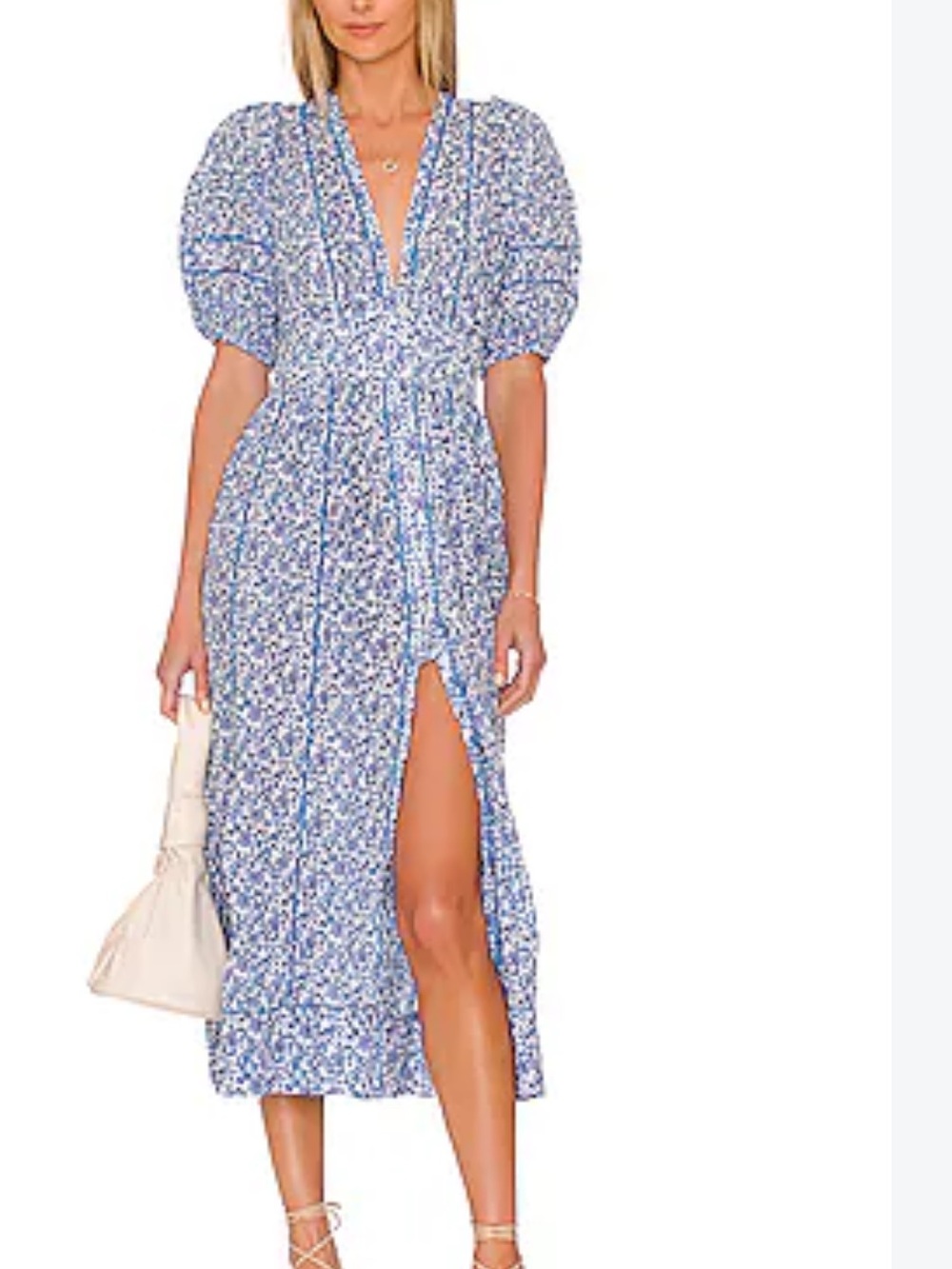 Poupette St Barth Reine blue and white Floral Midi Dress, Size  Small